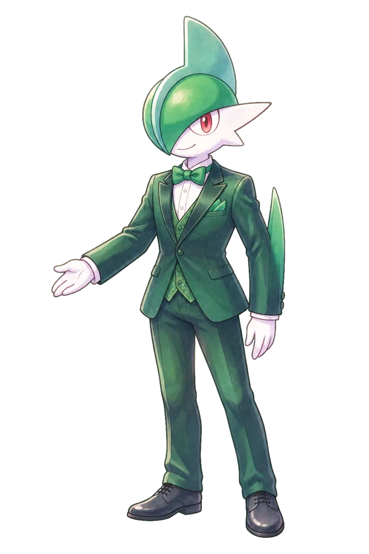 Gallade in smoking elegante, indica verso sinistra