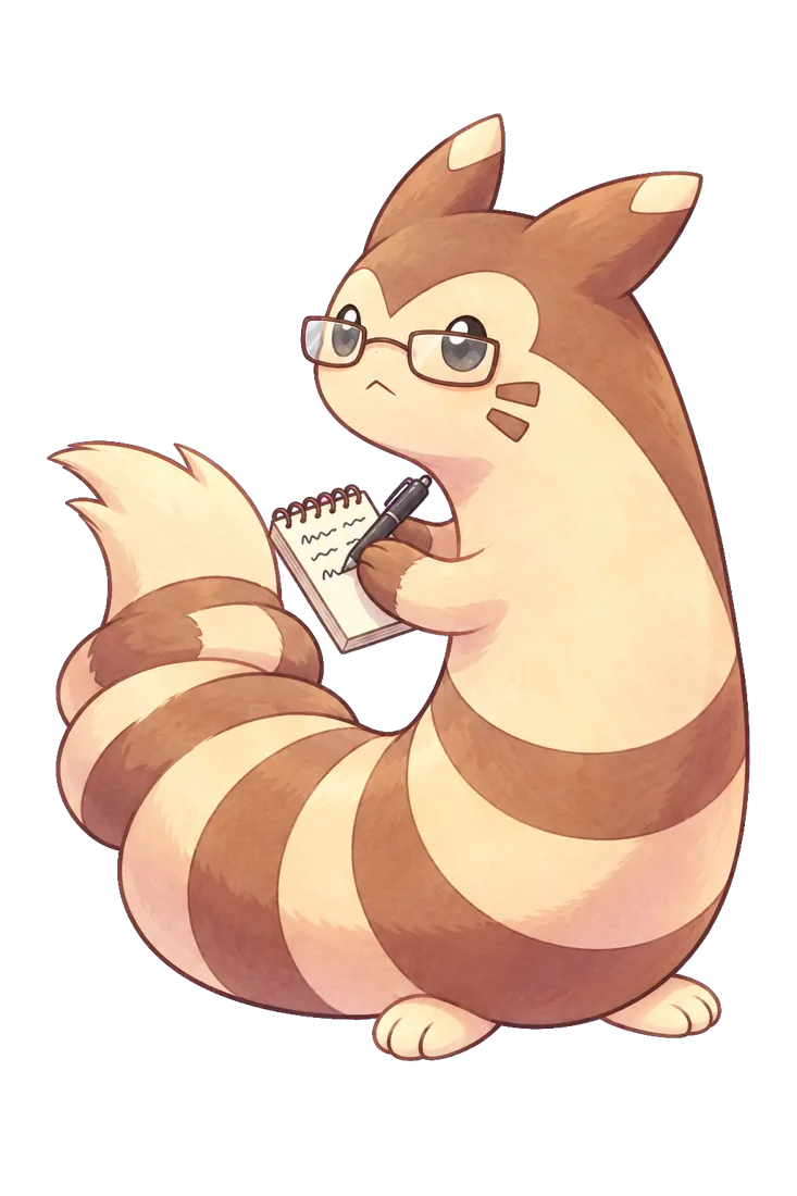 Furret con gli occhiali che prende appunti su un taccuino